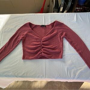 KNIT CROPPED LONG-SLEEVE SHIRT